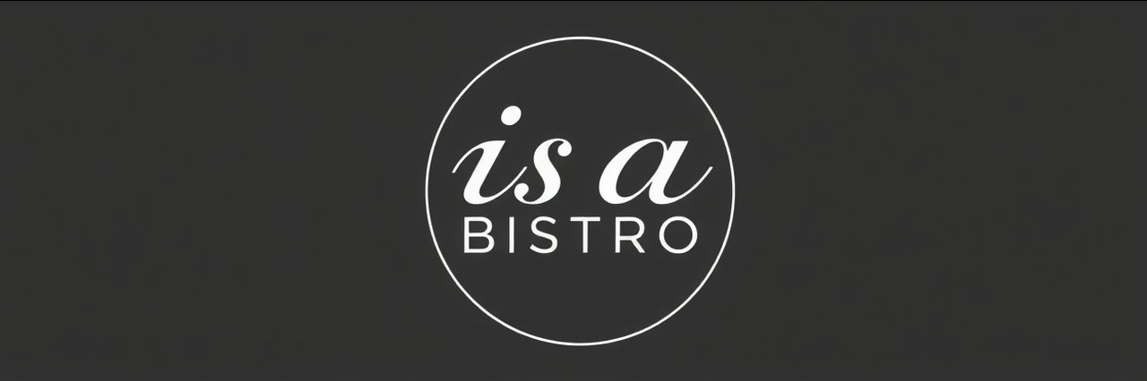 Minimalistic isa bistro logo in white script on a dark gray circle